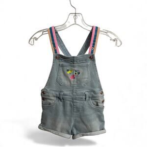 BCBG Girls Denim Shortall Shorts Size 5 Blue Embroidered Stretch Preppy